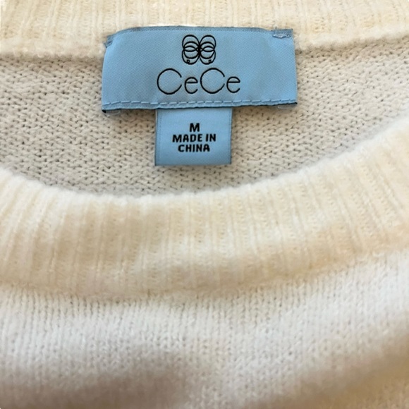 CeCe White Ivory Knit Ruffle Sleeve Knit Crewneck Long Sleeve Sweater sz Medium - Picture 3 of 4